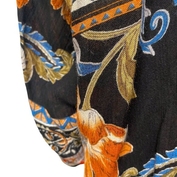 AQUA Boho Duster Size Small Black Floral Kimono Womens Open Front Top Shrug - Picture 9 of 9